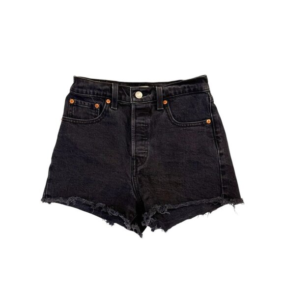 LEVI'S High Waisted "Ribcage" Denim Shorts, Black, Size 25 - Picture 1 of 9